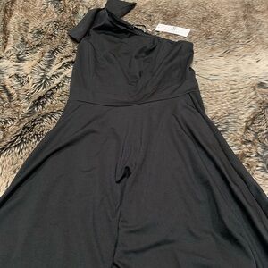 JASAMBAC Women's Bow One Shoulder Dress, Pockets A-line Cocktail Party Sz m NWT